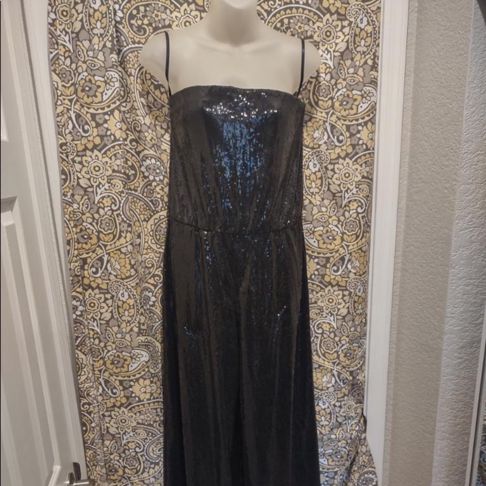 Black strapless sequence jumpsuit